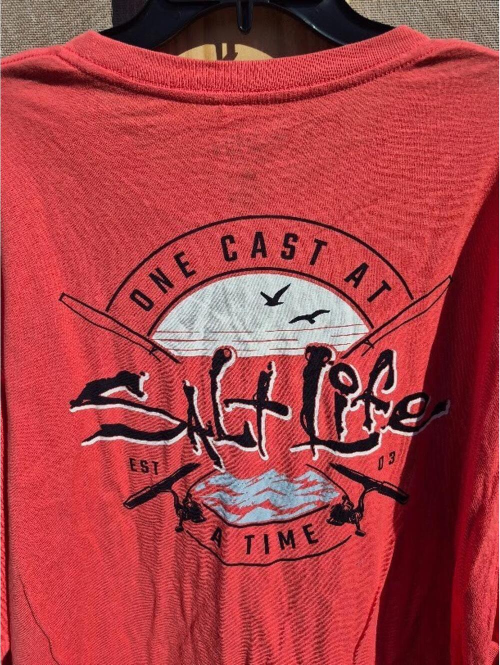 Salt Life Black XL Rare Tall New w/ Tags One Cast At a Time Fishing Shirt L/S